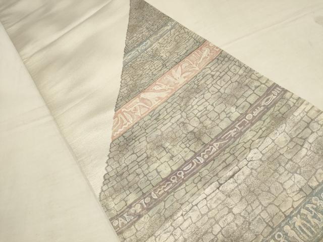 平和屋着物▼六通柄袋帯　石畳壁画文　銀糸　正絹　逸品　AAAZ6505wj