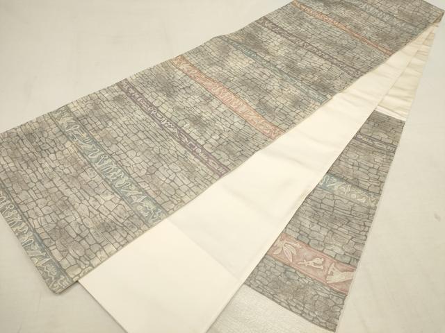 平和屋着物▼六通柄袋帯　石畳壁画文　銀糸　正絹　逸品　AAAZ6505wj