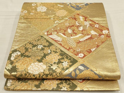 平和屋着物▼六通柄袋帯　寿宝錦　松竹梅　鳳凰天井花文　金糸　正絹　逸品　AAAZ6518wj