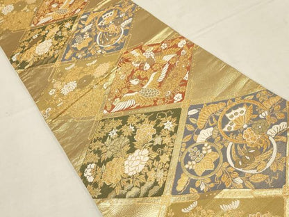 平和屋着物▼六通柄袋帯　寿宝錦　松竹梅　鳳凰天井花文　金糸　正絹　逸品　AAAZ6518wj