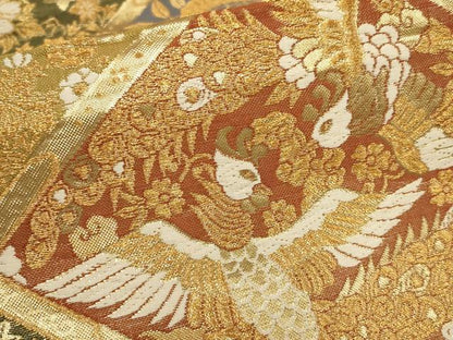 平和屋着物▼六通柄袋帯　寿宝錦　松竹梅　鳳凰天井花文　金糸　正絹　逸品　AAAZ6518wj