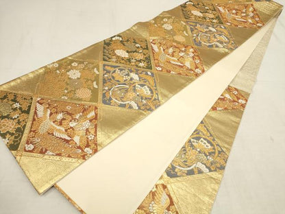 平和屋着物▼六通柄袋帯　寿宝錦　松竹梅　鳳凰天井花文　金糸　正絹　逸品　AAAZ6518wj