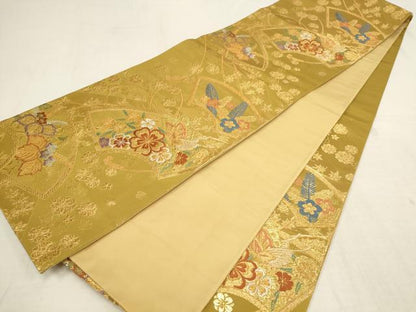 平和屋着物▼六通柄袋帯　地紙花蝶文　金銀糸　正絹　逸品　AAAZ6527wj