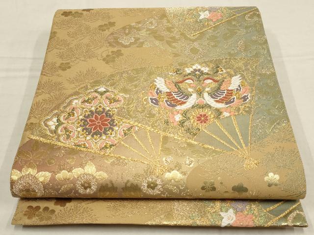 平和屋着物▼六通柄袋帯 唐織 流水取扇面散し 金糸 正絹 逸品 AAAZ6597wj