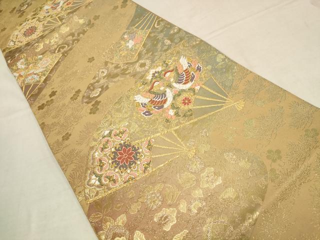平和屋着物▼六通柄袋帯 唐織 流水取扇面散し 金糸 正絹 逸品 AAAZ6597wj