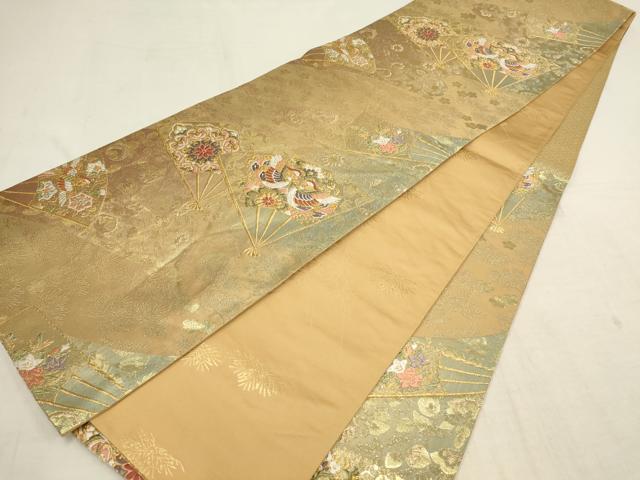 平和屋着物▼六通柄袋帯 唐織 流水取扇面散し 金糸 正絹 逸品 AAAZ6597wj