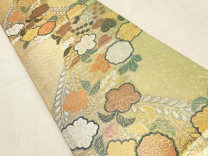 平和屋着物▼六通柄袋帯 草花文 金銀糸 正絹 逸品 AAAZ6605wj
