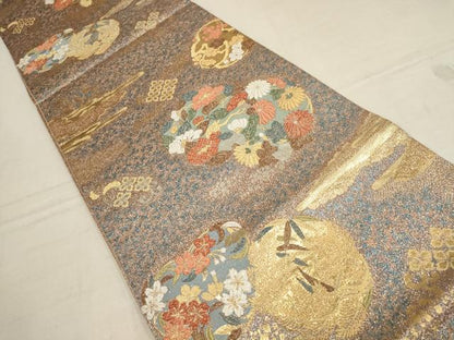 平和屋着物▼六通柄袋帯　草花丸文　金銀糸　正絹　逸品　AAAZ6661wj
