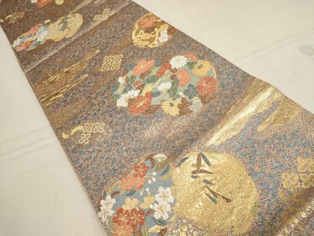 平和屋着物▼六通柄袋帯　草花丸文　金銀糸　正絹　逸品　AAAZ6661wj