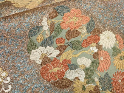 平和屋着物▼六通柄袋帯　草花丸文　金銀糸　正絹　逸品　AAAZ6661wj