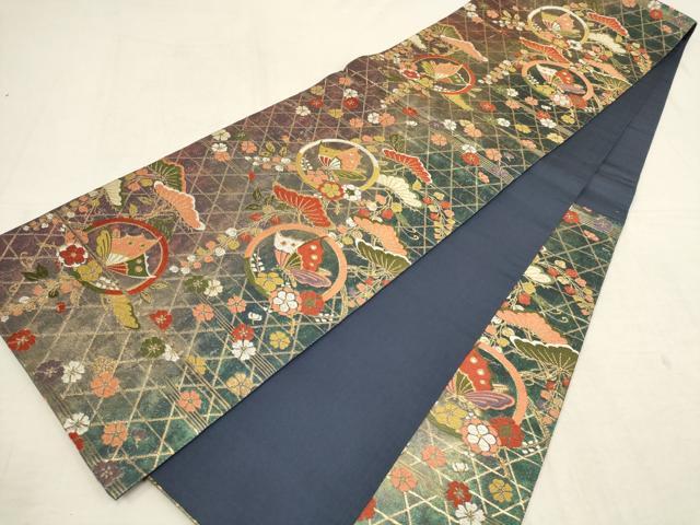平和屋着物▼六通柄袋帯　唐織　花蝶丸文　金糸　正絹　逸品　AAAZ6694wj