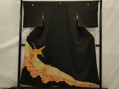 平和屋着物■豪華黒留袖　駒刺繍　飛鶴文　金彩　正絹　逸品　AAAZ6777ru