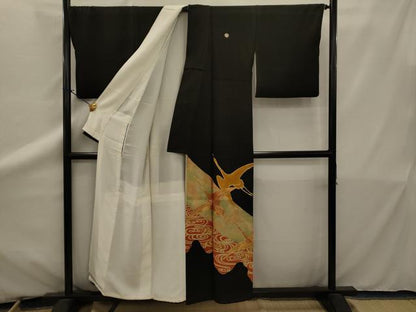 平和屋着物■豪華黒留袖　駒刺繍　飛鶴文　金彩　正絹　逸品　AAAZ6777ru