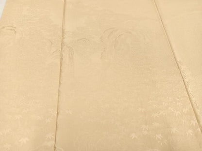 平和屋着物●無地絵羽訪問着　色無地　風景草木文　蜂蜜色　正絹　逸品　AAAZ6803ph