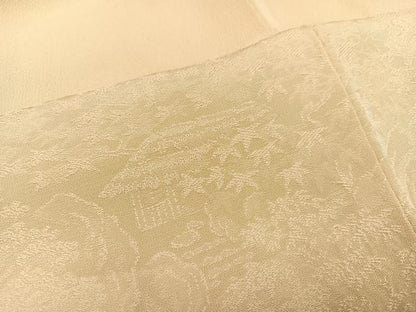 平和屋着物●無地絵羽訪問着　色無地　風景草木文　蜂蜜色　正絹　逸品　AAAZ6803ph