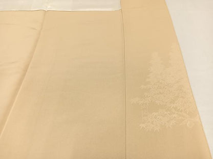 平和屋着物●無地絵羽訪問着　色無地　風景草木文　蜂蜜色　正絹　逸品　AAAZ6803ph