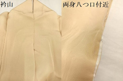 平和屋着物●無地絵羽訪問着　色無地　風景草木文　蜂蜜色　正絹　逸品　AAAZ6803ph