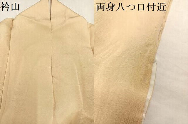 平和屋着物●無地絵羽訪問着　色無地　風景草木文　蜂蜜色　正絹　逸品　AAAZ6803ph