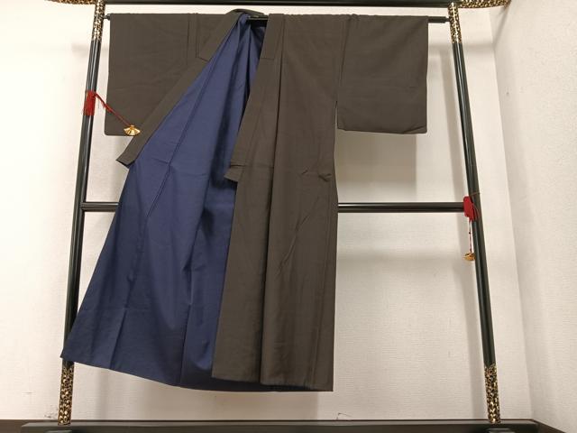 平和屋着物●男性　紬　アンサンブル　赤墨色　正絹　逸品　AAAZ6839ph