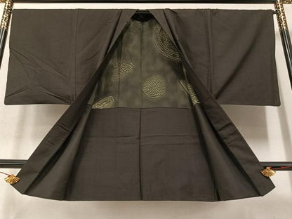 平和屋着物●男性　紬　アンサンブル　赤墨色　正絹　逸品　AAAZ6839ph