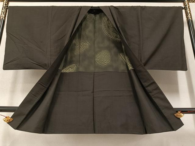 平和屋着物●男性　紬　アンサンブル　赤墨色　正絹　逸品　AAAZ6839ph