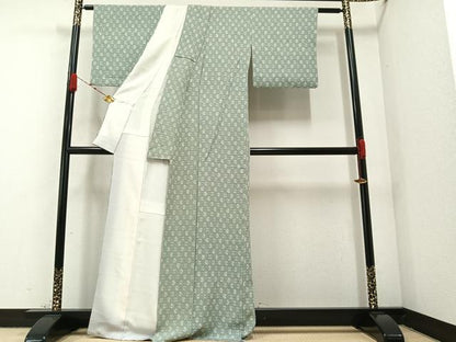 平和屋着物●上質な小紋 型染め 市松菊七宝文 正絹 逸品 AAAZ6845ph