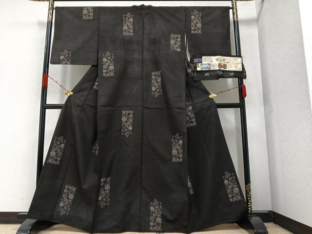 平和屋着物●たけがわ織物　竹千雅　本場大島紬　古代純泥染　カタス８マルキ　泥の舞　更紗　証紙付き　正絹　逸品　AAAZ6858ph