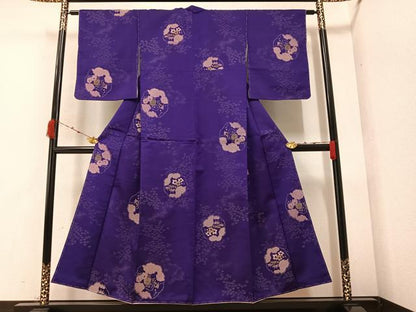 平和屋着物●セミアンティーク 小紋 草花文 正絹 逸品 未使用 AAAZ6874ph