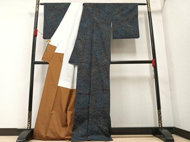 平和屋着物●本場大島紬 カタス７マルキ 風景草木文 正絹 逸品 AAAZ6876ph