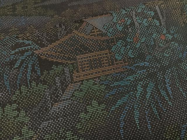平和屋着物●本場大島紬 カタス７マルキ 風景草木文 正絹 逸品 AAAZ6876ph