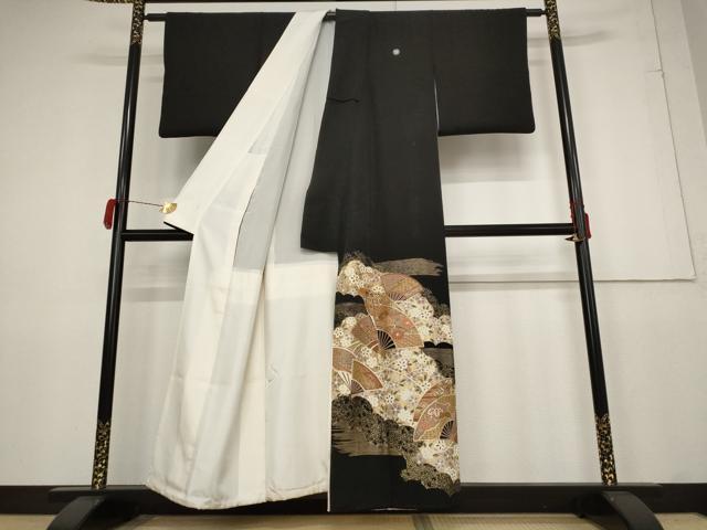 平和屋着物■豪華黒留袖　扇面花文　金彩　正絹　逸品　AAAZ6892st