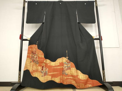 平和屋着物■豪華黒留袖　駒刺繍　山車花文　金彩　正絹　逸品　AAAZ6978st