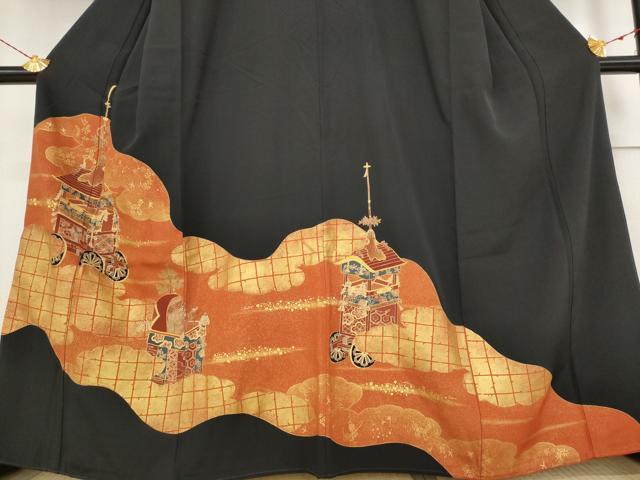 平和屋着物■豪華黒留袖　駒刺繍　山車花文　金彩　正絹　逸品　AAAZ6978st
