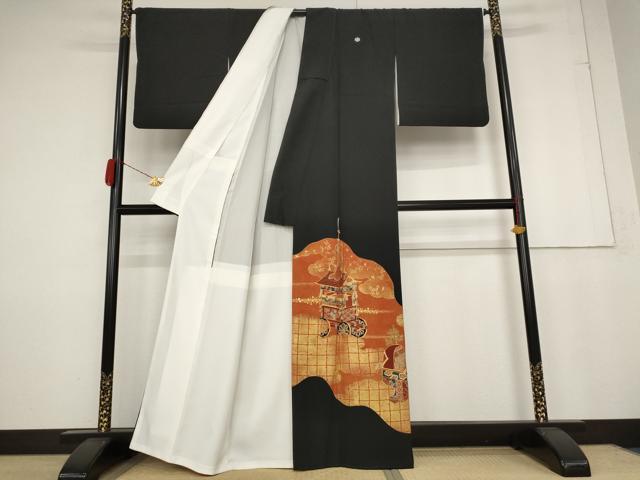 平和屋着物■豪華黒留袖　駒刺繍　山車花文　金彩　正絹　逸品　AAAZ6978st
