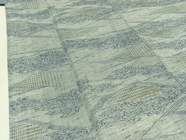 平和屋着物▽上質な紬 単衣 流水文 正絹 逸品 AAAZ7122jh