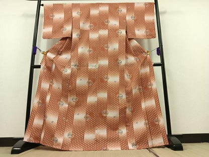 平和屋着物▽小紋 単衣 花鳥丸文 暈し染め 洗える着物 AAAZ7123jh
