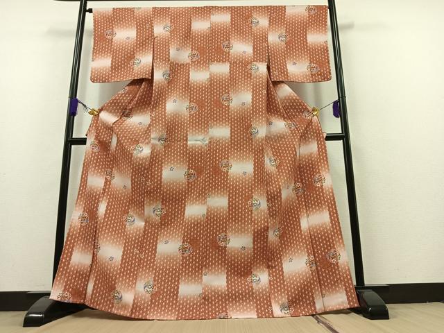 平和屋着物▽小紋 単衣 花鳥丸文 暈し染め 洗える着物 AAAZ7123jh