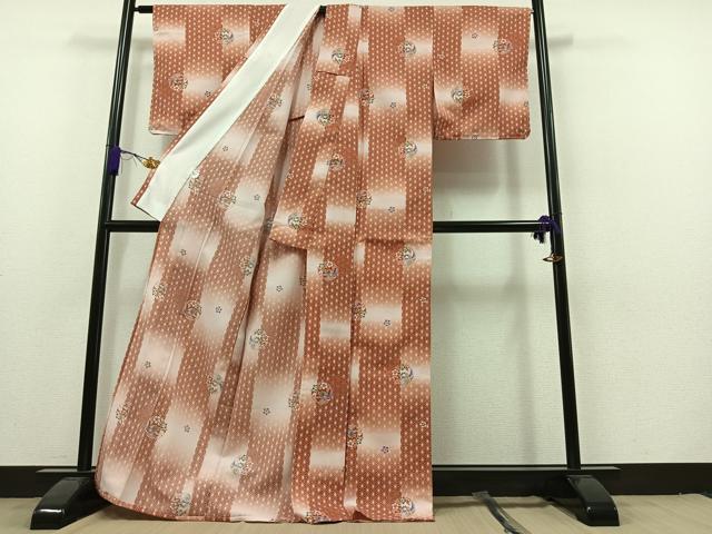 平和屋着物▽小紋 単衣 花鳥丸文 暈し染め 洗える着物 AAAZ7123jh