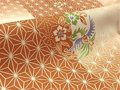 平和屋着物▽小紋 単衣 花鳥丸文 暈し染め 洗える着物 AAAZ7123jh