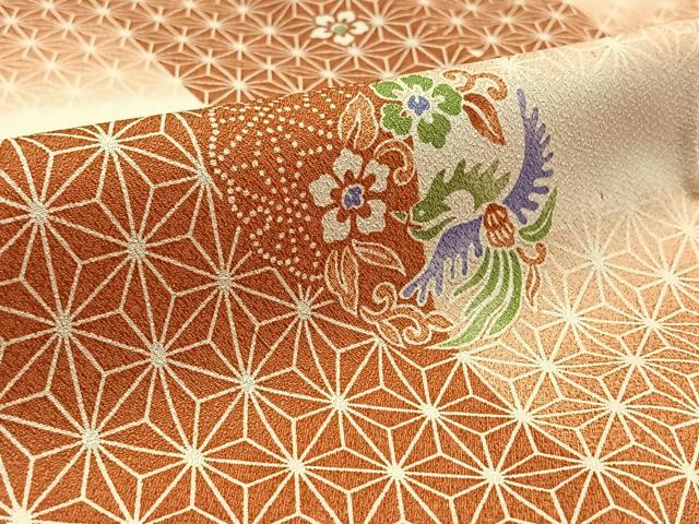 平和屋着物▽小紋 単衣 花鳥丸文 暈し染め 洗える着物 AAAZ7123jh