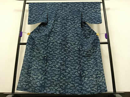 平和屋着物▽小紋　単衣　流水草花文　洗える着物　AAAZ7125jh
