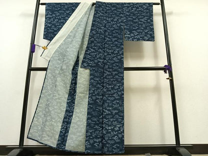 平和屋着物▽小紋　単衣　流水草花文　洗える着物　AAAZ7125jh