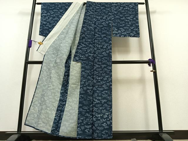 平和屋着物▽小紋　単衣　流水草花文　洗える着物　AAAZ7125jh