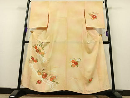 平和屋着物▽訪問着 単衣 駒刺繍 流水菊文 暈し染め 金糸 正絹 逸品 AAAZ7133jh
