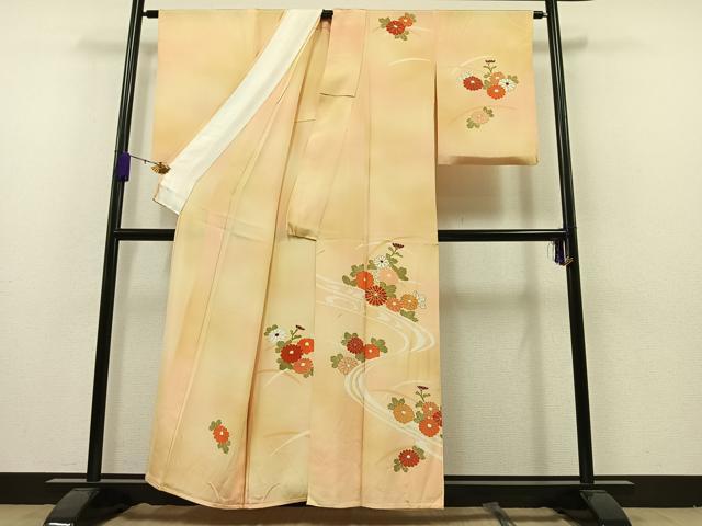 平和屋着物▽訪問着 単衣 駒刺繍 流水菊文 暈し染め 金糸 正絹 逸品 AAAZ7133jh