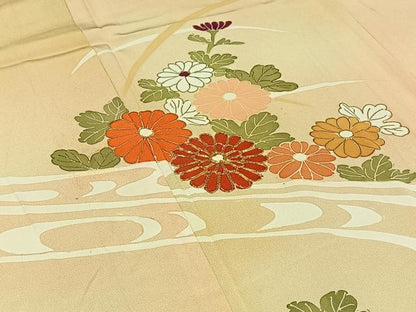 平和屋着物▽訪問着 単衣 駒刺繍 流水菊文 暈し染め 金糸 正絹 逸品 AAAZ7133jh