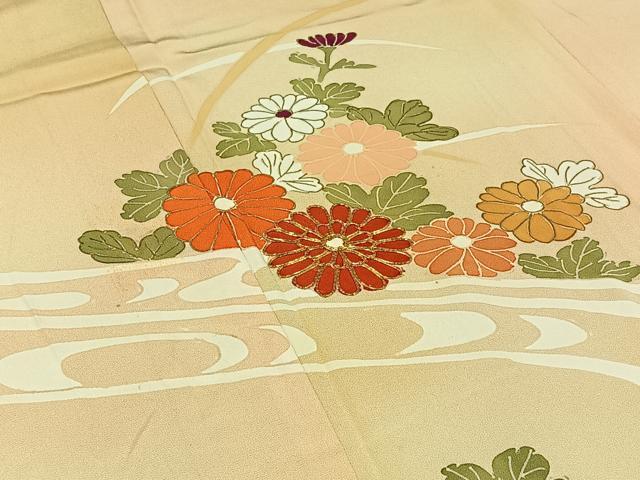 平和屋着物▽訪問着 単衣 駒刺繍 流水菊文 暈し染め 金糸 正絹 逸品 AAAZ7133jh