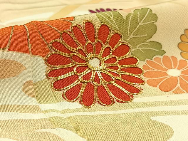 平和屋着物▽訪問着 単衣 駒刺繍 流水菊文 暈し染め 金糸 正絹 逸品 AAAZ7133jh
