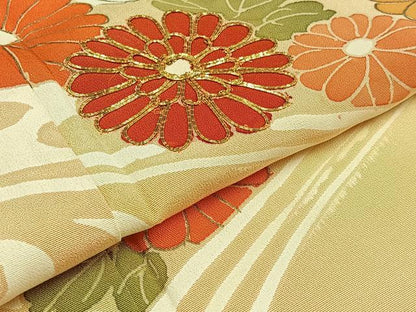 平和屋着物▽訪問着 単衣 駒刺繍 流水菊文 暈し染め 金糸 正絹 逸品 AAAZ7133jh