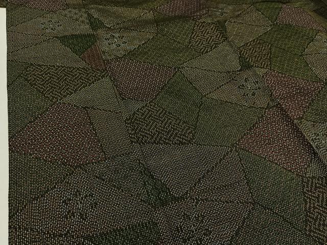 平和屋着物▽上質な紬 単衣 切嵌花文 正絹 逸品 AAAZ7134jh